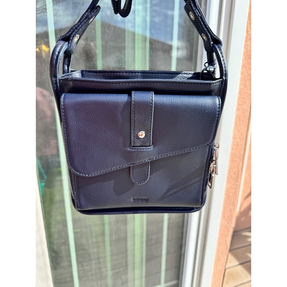 Minooy Handbags - Minooy Athena Crossbody Bag Built-in Wallet real Leather Dark Navy Blue NEW